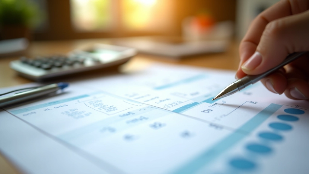 Budgetplanning materialen en financiële planning tools op werkbureau