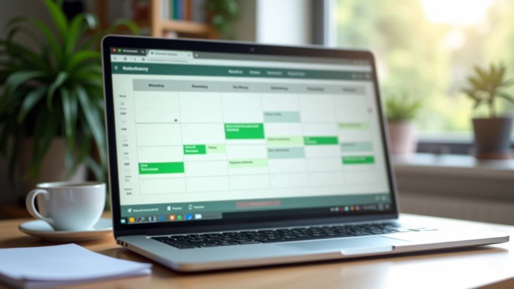 Digitale kalender op laptopscherm met schuldenaflossingsdatums gemarkeerd in groen
