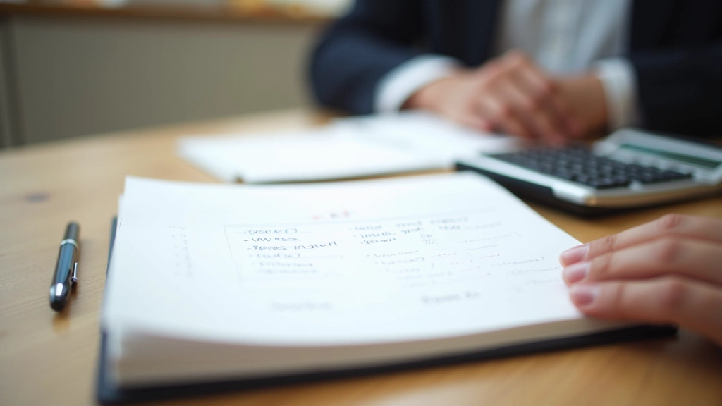 Geopende notitieboek met handgeschreven schuldenlijst, pen en rekenmachine op houten tafel